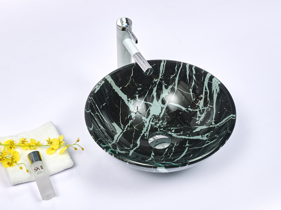 Infinity Tempered Glass Double Layer Round Above Counter Art Basin 420*420*145mm