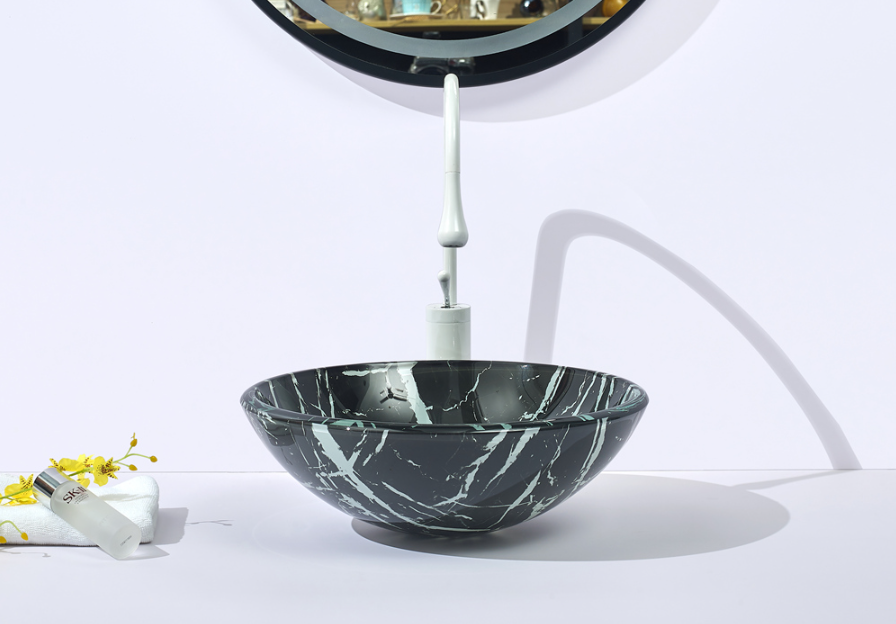 Infinity Tempered Glass Double Layer Round Above Counter Art Basin 420*420*145mm