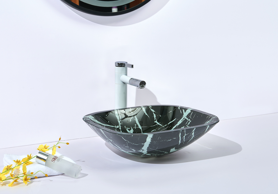 Infinity Double Layer Tempered Glass Square Above Counter Art Basin 400*400*140mm