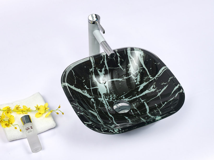 Infinity Double Layer Tempered Glass Square Above Counter Art Basin 400*400*140mm