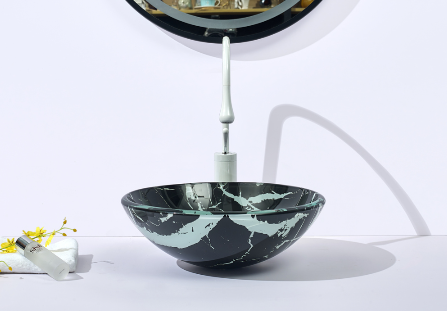 Infinity Double Layer Tempered Glass Round Above Counter Art Basin 420*420*145mm