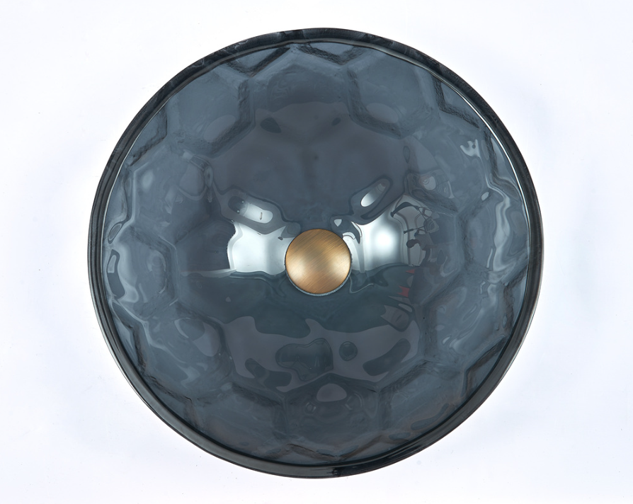 Infinity Dark Grey Double Layer Tempered Glass Round Above Counter Art Basin 420*420*145mm