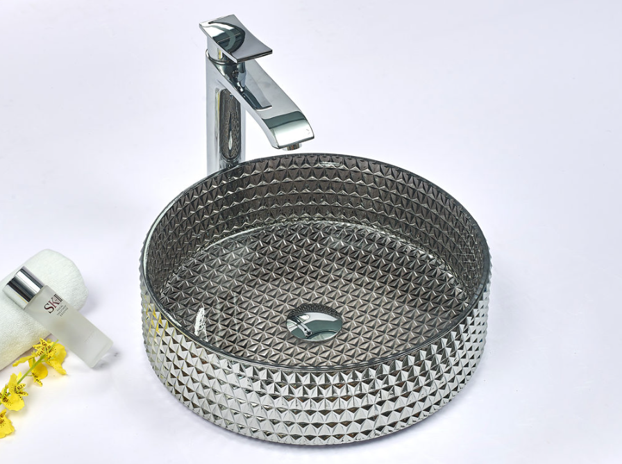 Infinity Silver Tempered Glass Round Above Counter Art Basin 395*395*125mm