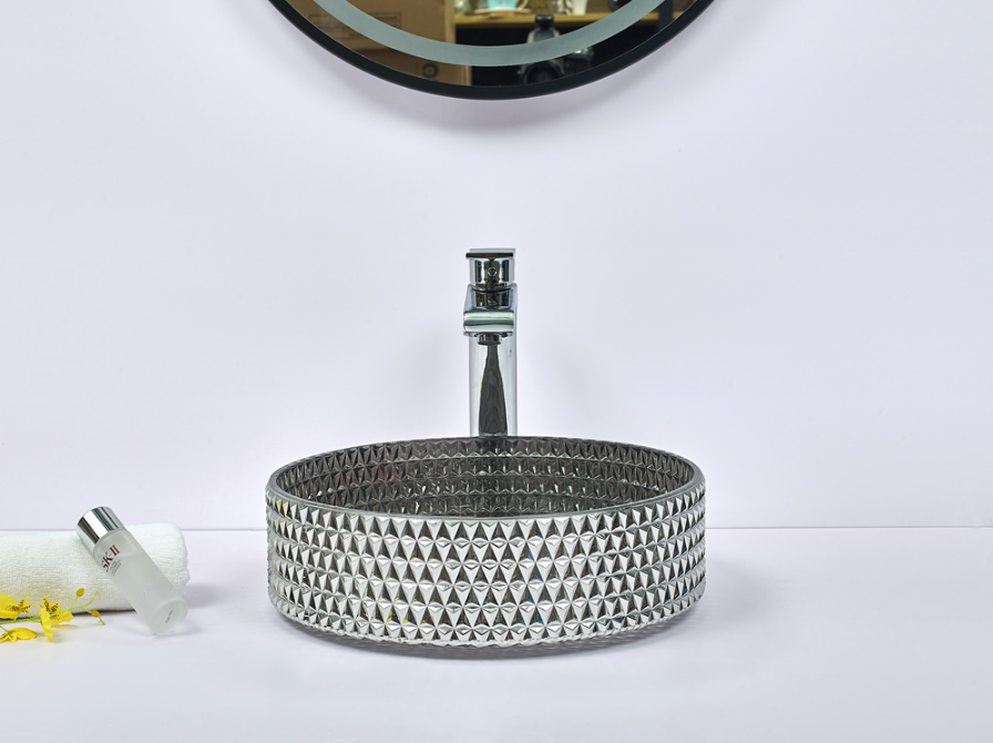 Infinity Silver Tempered Glass Round Above Counter Art Basin 395*395*125mm