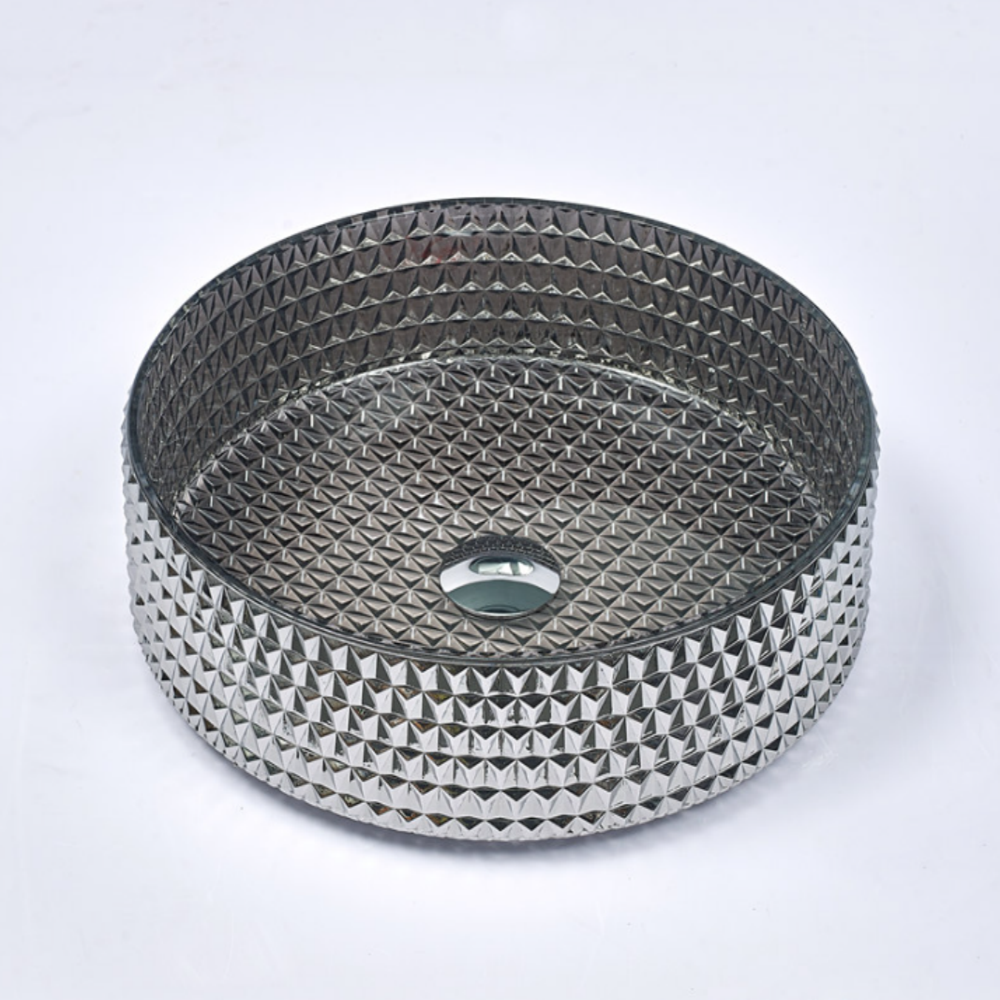 Infinity Silver Tempered Glass Round Above Counter Art Basin 395*395*125mm