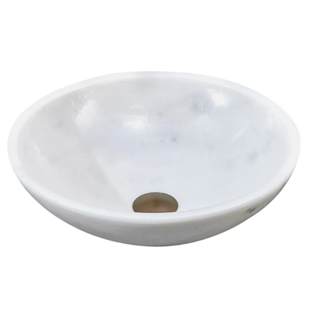 Infinity White Natural Marble Stone Round Above Counter Art Basin 420*420*140mm