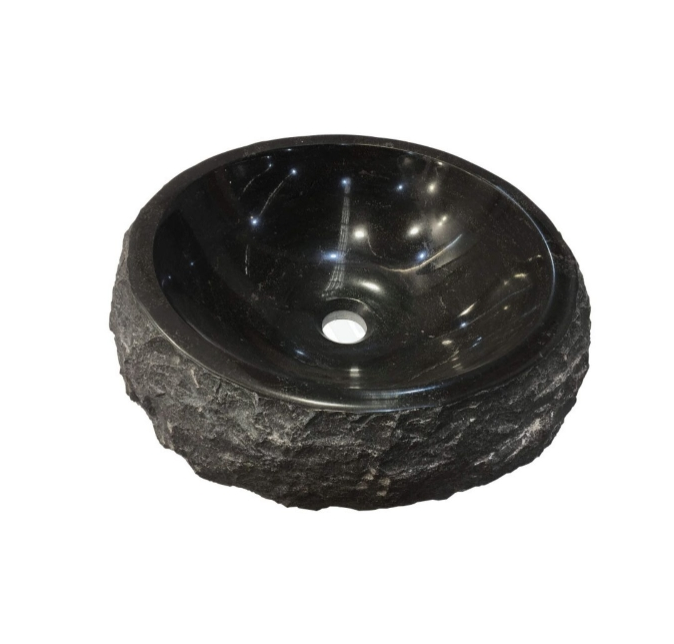 Infinity Natural Black Marble Stone Round Above Counter Art Basin 430*430*140mm