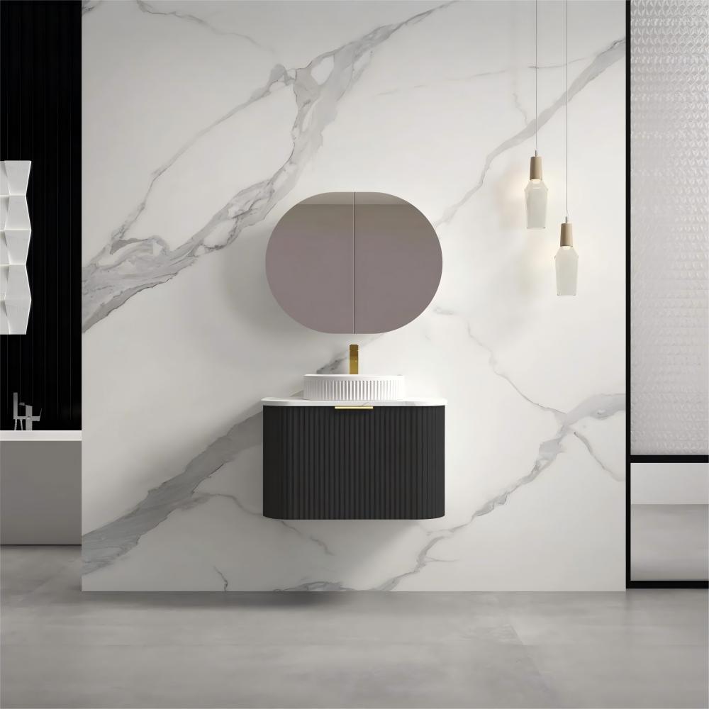 INFINITY RIO Matt Black Curved Fluted Wall Hung Vanity ALL SIZE