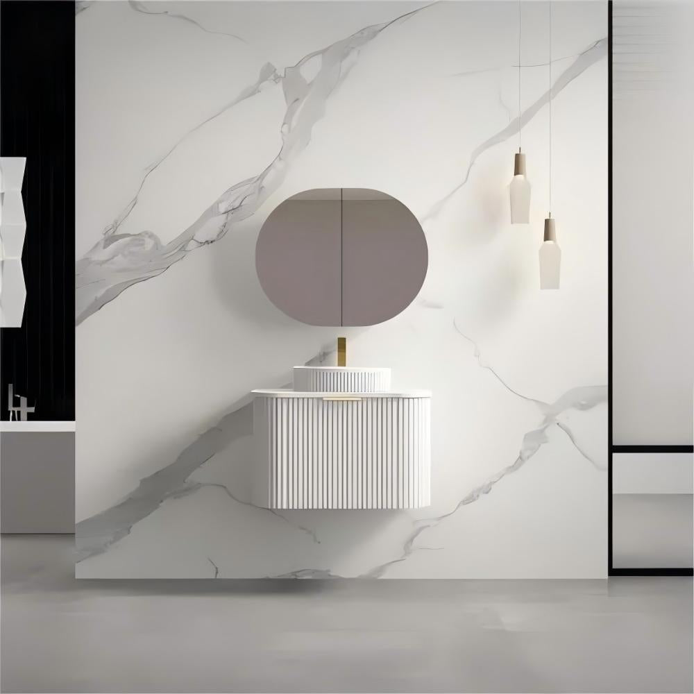 INFINITY RIO Matt White Curved Fluted Vanity | Wall Hung | ALL SIZE