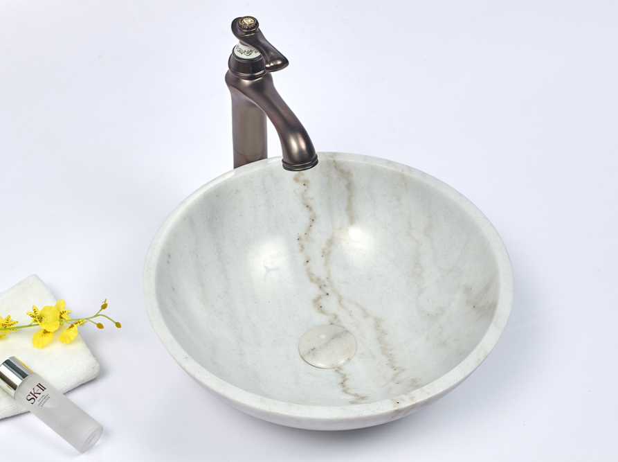 Infinity White Natural Marble Stone Round Above Counter Art Basin 420*420*140mm