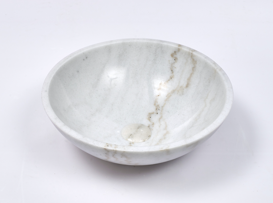 Infinity White Natural Marble Stone Round Above Counter Art Basin 420*420*140mm