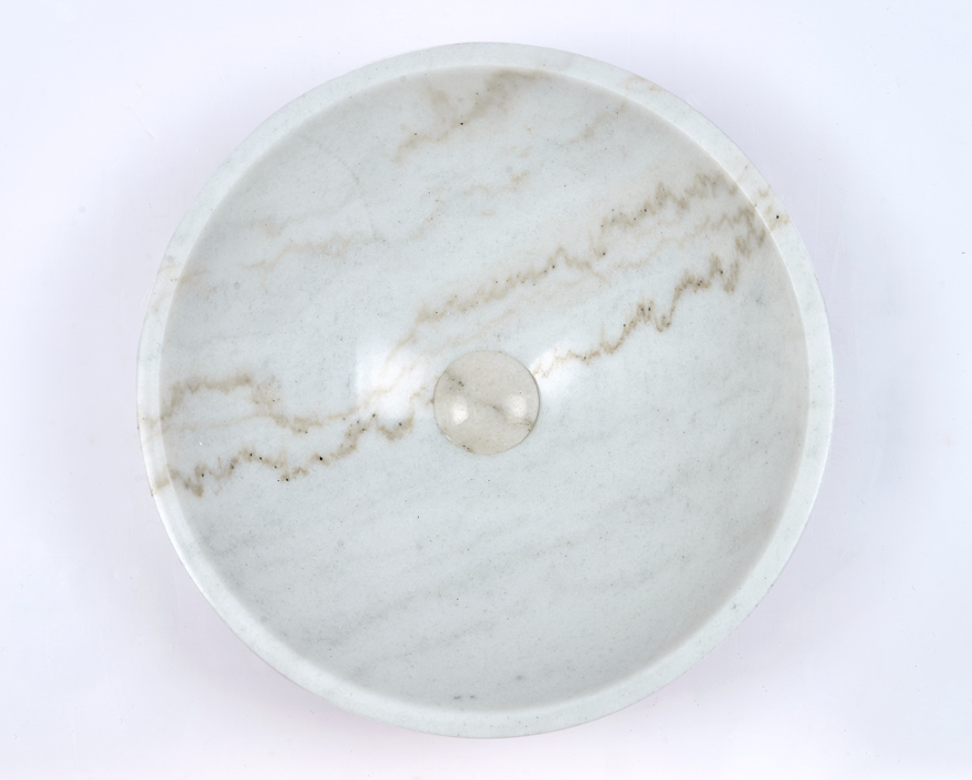 Infinity White Natural Marble Stone Round Above Counter Art Basin 420*420*140mm