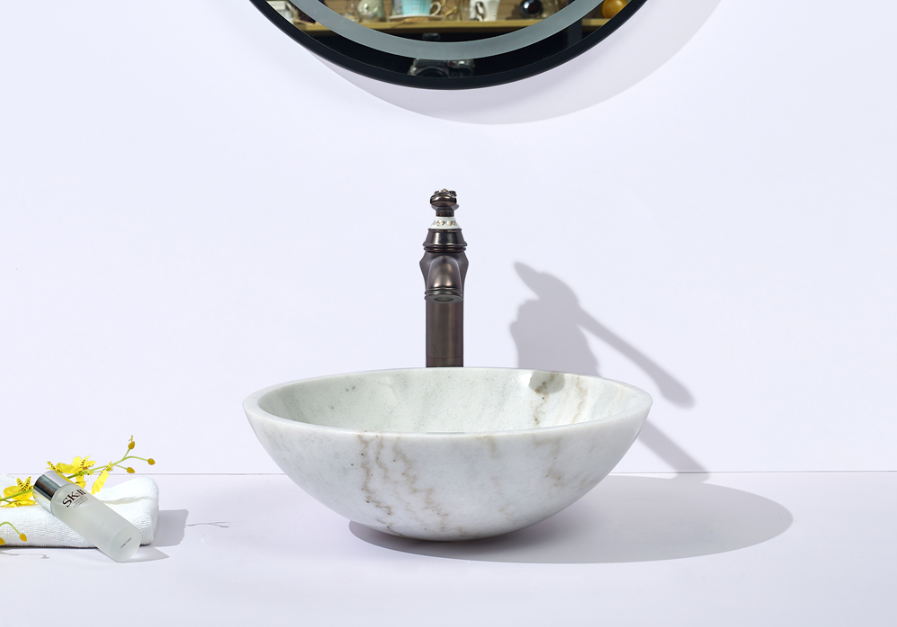 Infinity White Natural Marble Stone Round Above Counter Art Basin 420*420*140mm