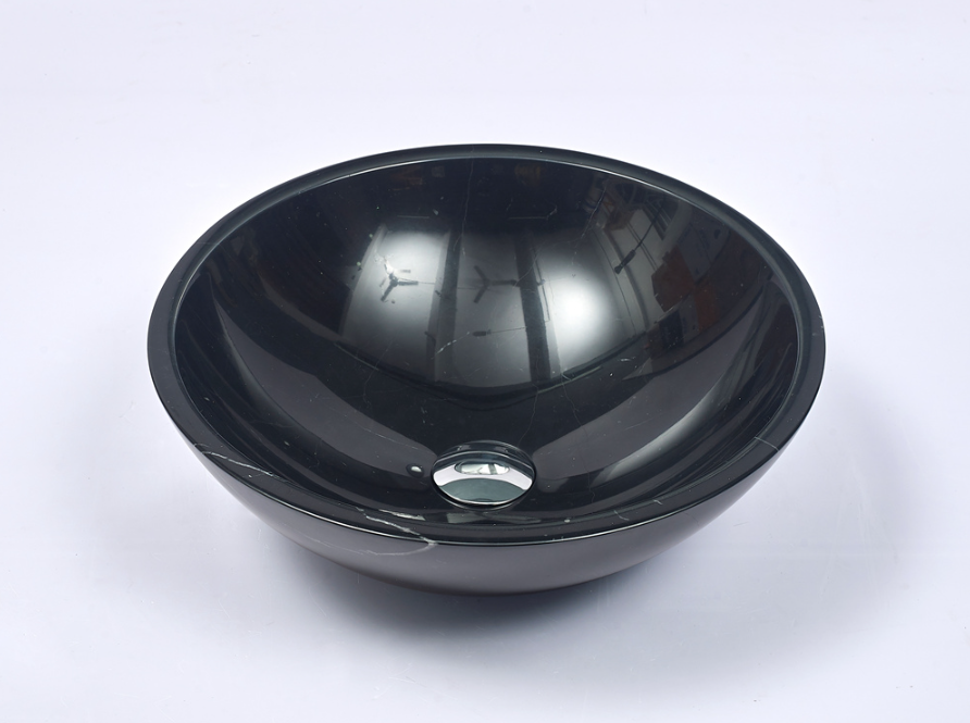 Infinity Black Marble Nature Stone Round Above Counter Art Basin 420*420*140mm