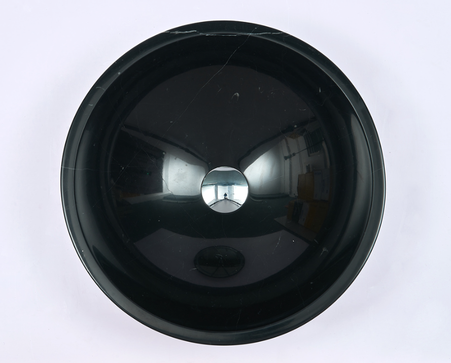 Infinity Black Marble Nature Stone Round Above Counter Art Basin 420*420*140mm