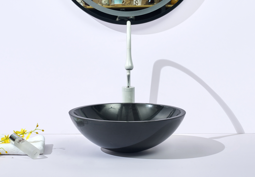 Infinity Black Marble Nature Stone Round Above Counter Art Basin 420*420*140mm