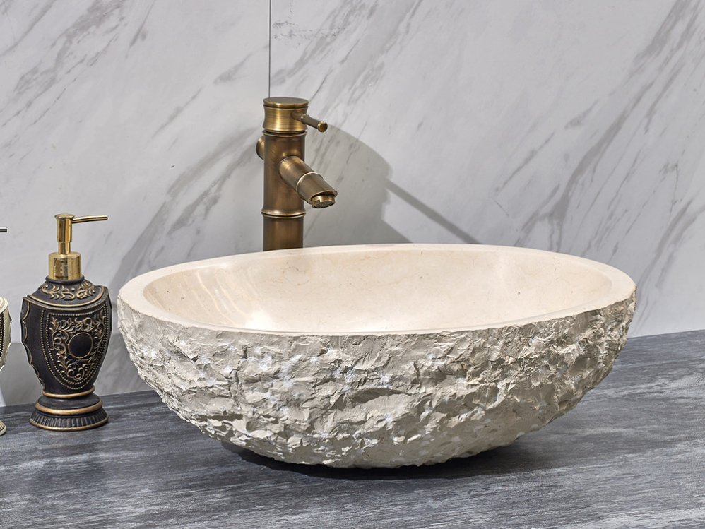 Infinity Natural Marble Stone Oval Above Counter Creamy Art Basin 510*360*160mm