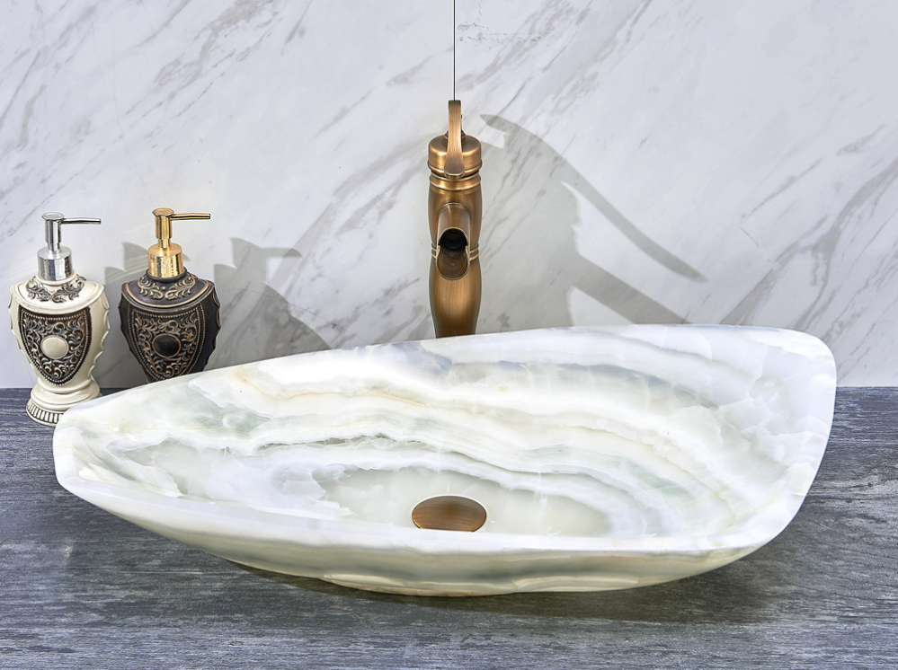 Infinity White Onyx Nature Stone Curved Special Shape Above Counter Art Basin 700*390*110mm
