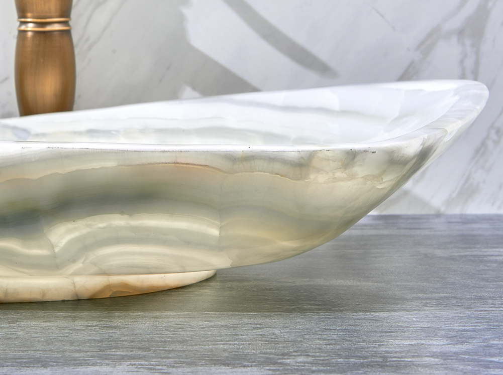 Infinity White Onyx Nature Stone Curved Special Shape Above Counter Art Basin 700*390*110mm
