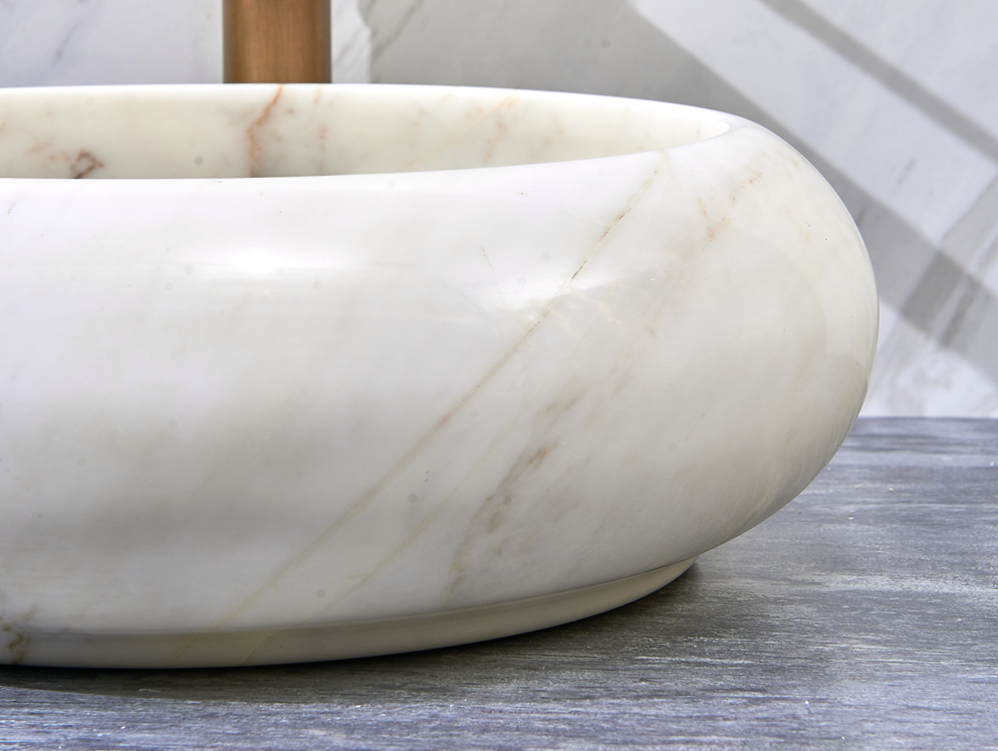 Infinity White Marble Nature Stone Round Above Counter Art Basin 420*420*140mm