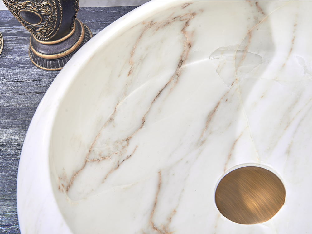 Infinity White Marble Nature Stone Round Above Counter Art Basin 420*420*140mm