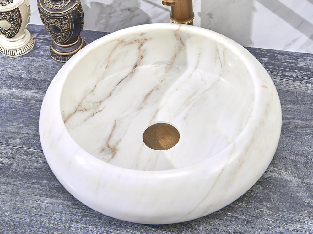 Infinity White Marble Nature Stone Round Above Counter Art Basin 420*420*140mm