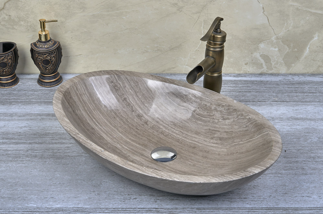 Infinity Nature Grey Marble Stone Oval Above Counter Art Basin 500*350*150mm