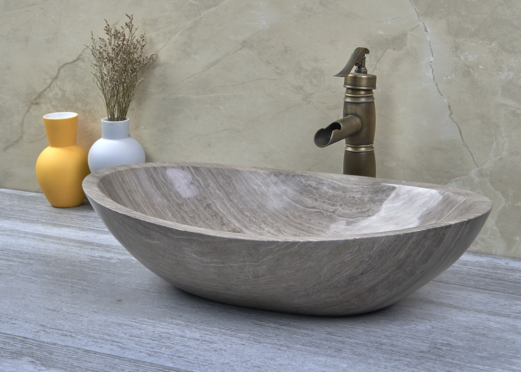 Infinity Nature Grey Marble Stone Oval Above Counter Art Basin 500*350*150mm