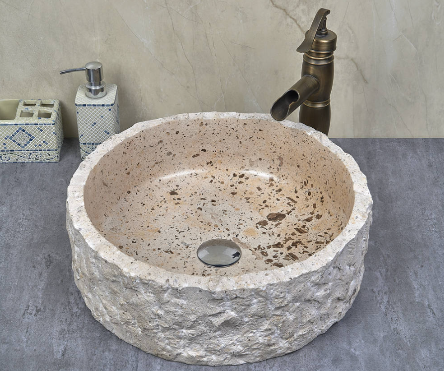 Infinity Nature Creamy Marble Stone Round Above Counter Art Basin 420*420*140mm