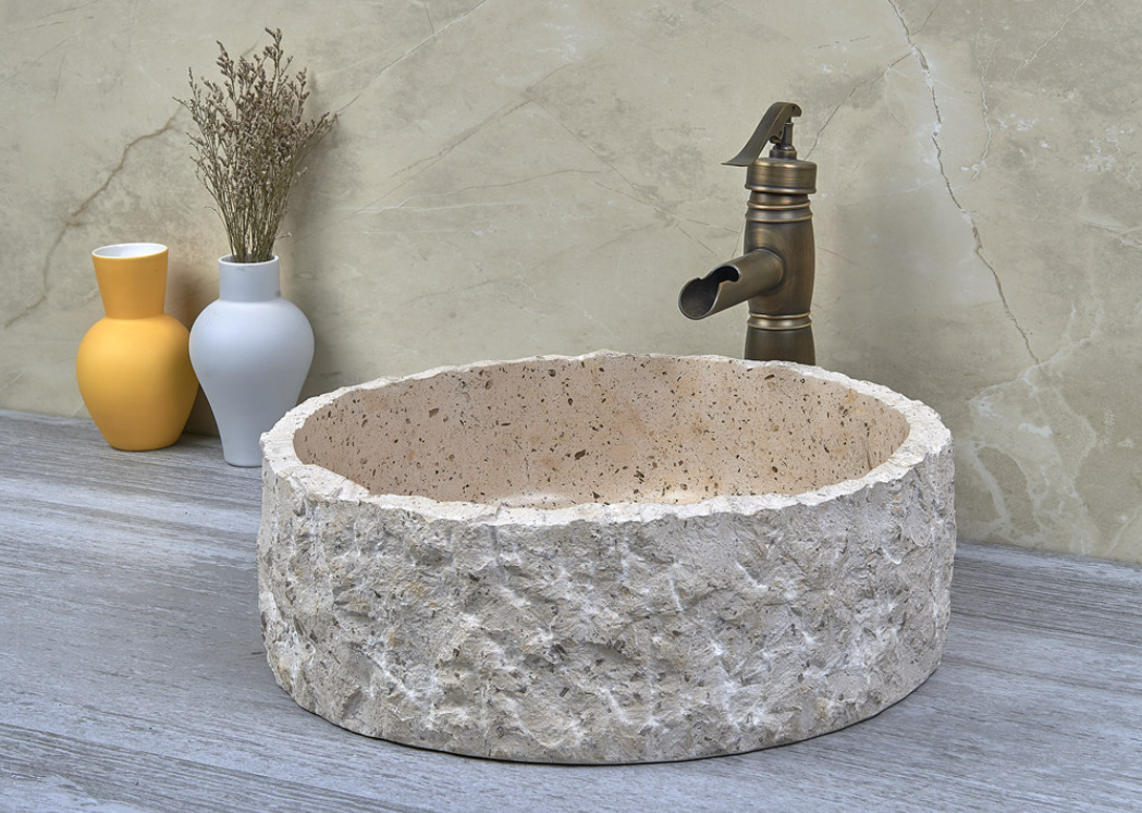 Infinity Nature Creamy Marble Stone Round Above Counter Art Basin 420*420*140mm