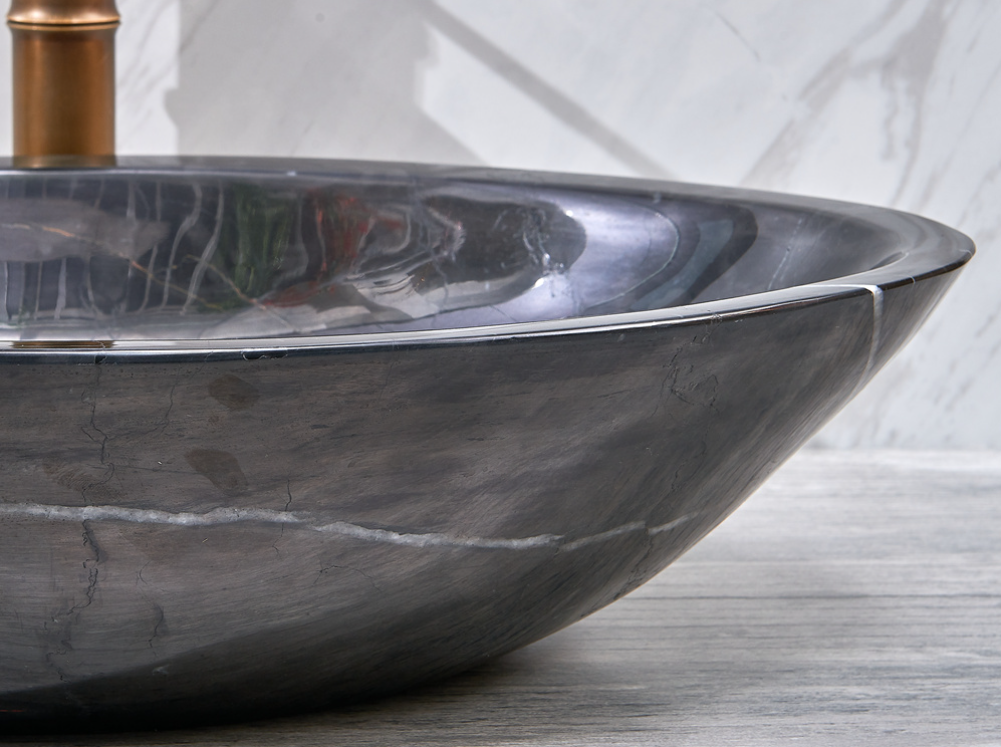 Infinity Natural Black Marble Stone Oval Above Counter Art Basin 600*380*150mm
