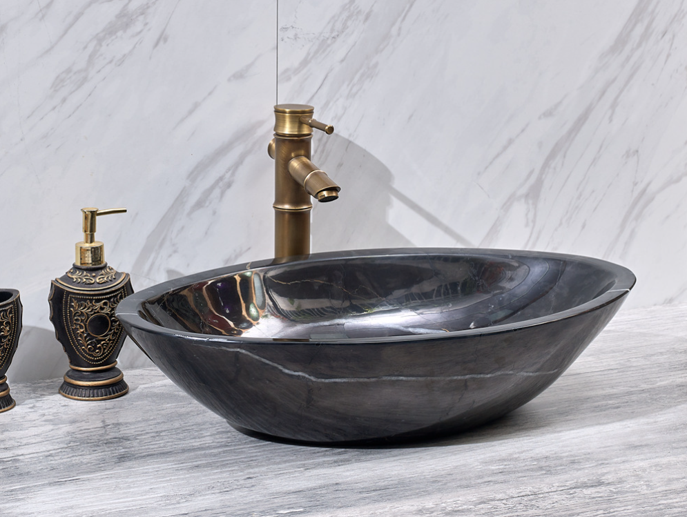 Infinity Natural Black Marble Stone Oval Above Counter Art Basin 600*380*150mm