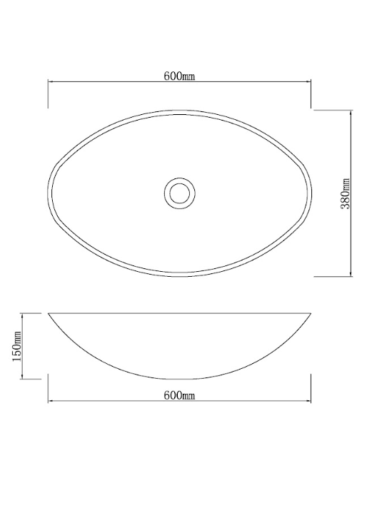 Infinity Natural Black Marble Stone Oval Above Counter Art Basin 600*380*150mm