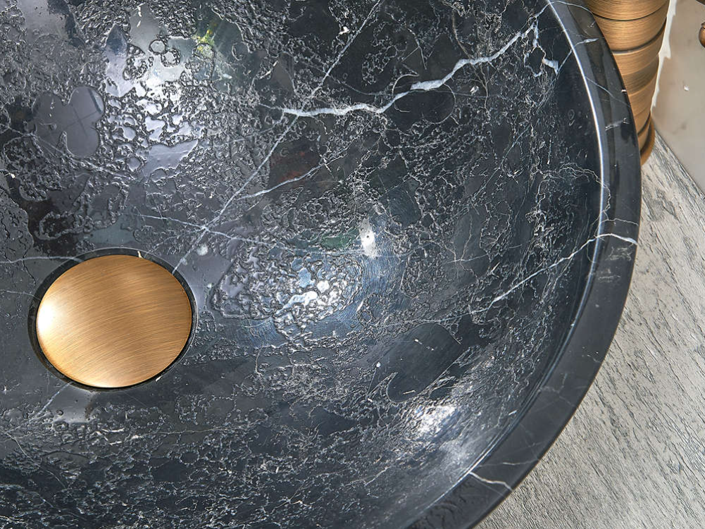 Infinity Natural Black Marble Stone Round Above Counter Art Basin 420*420*140mm