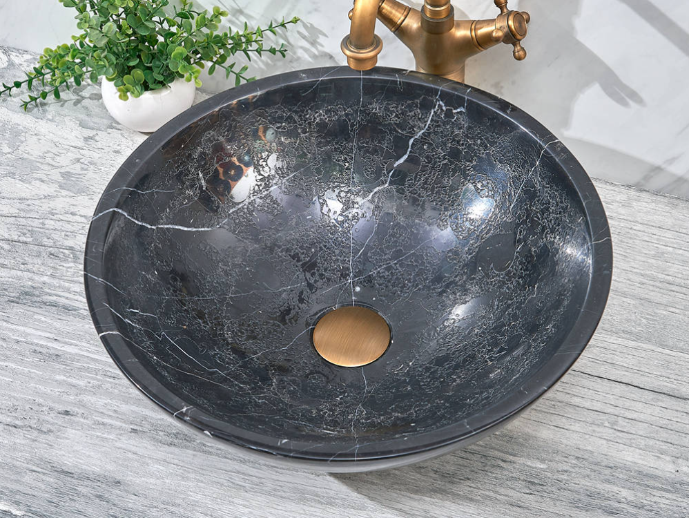 Infinity Natural Black Marble Stone Round Above Counter Art Basin 420*420*140mm