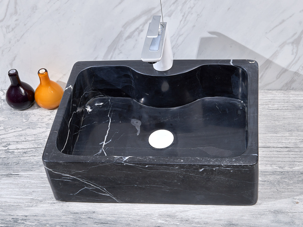 Infinity Natural Black Marble Stone Rectangle Above Counter Art Basin 500*380*150mm