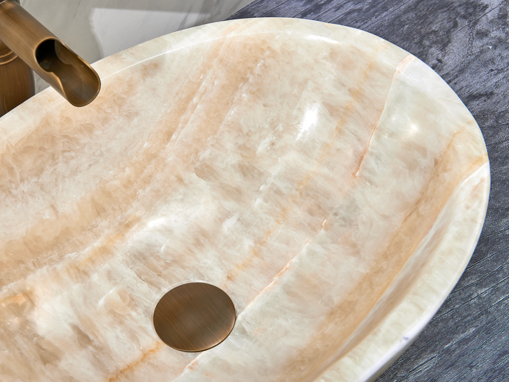 Infinity Natural Yellow Onyx Stone Oval Above Counter Art Basin 480*320*140mm