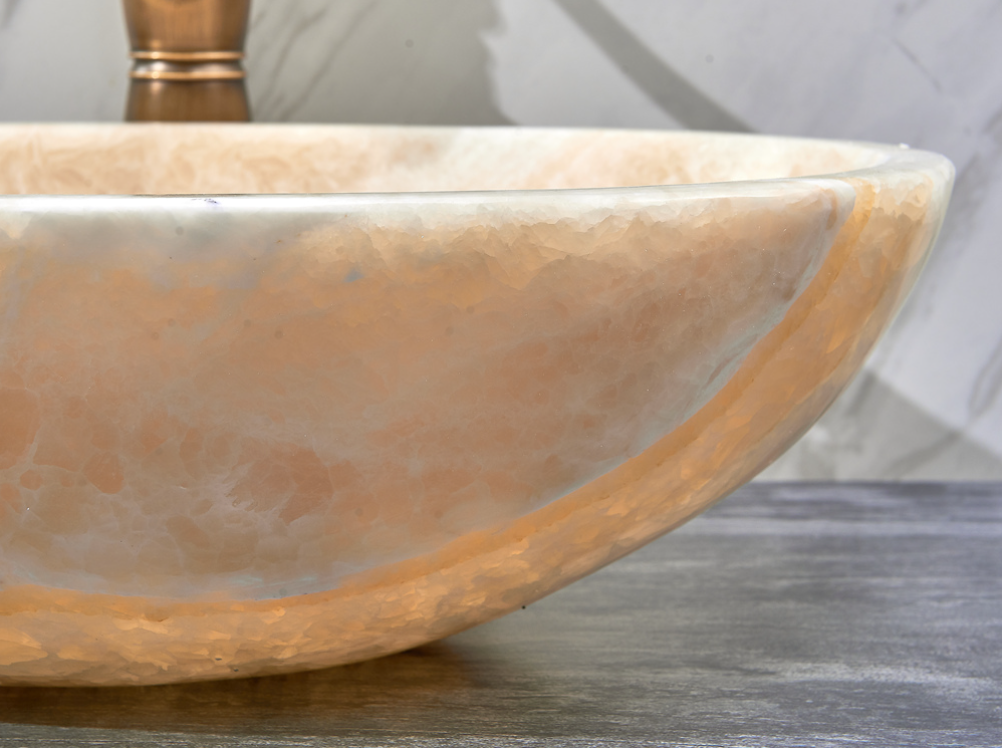 Infinity Natural Yellow Onyx Stone Oval Above Counter Art Basin 480*320*140mm