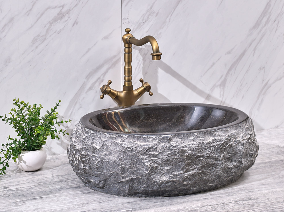 Infinity Natural Black Marble Stone Round Above Counter Art Basin 430*430*140mm