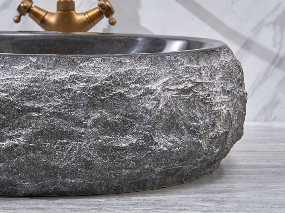 Infinity Natural Black Marble Stone Round Above Counter Art Basin 430*430*140mm