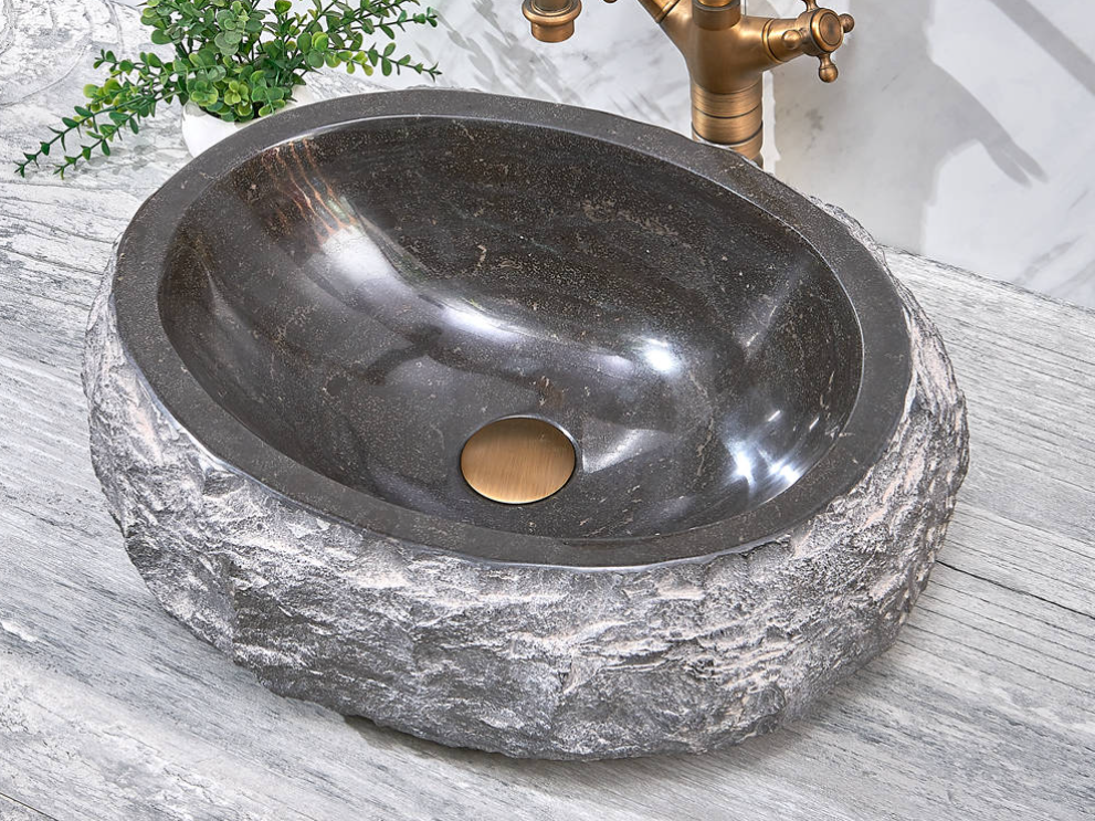 Infinity Natural Black Marble Stone Round Above Counter Art Basin 430*430*140mm