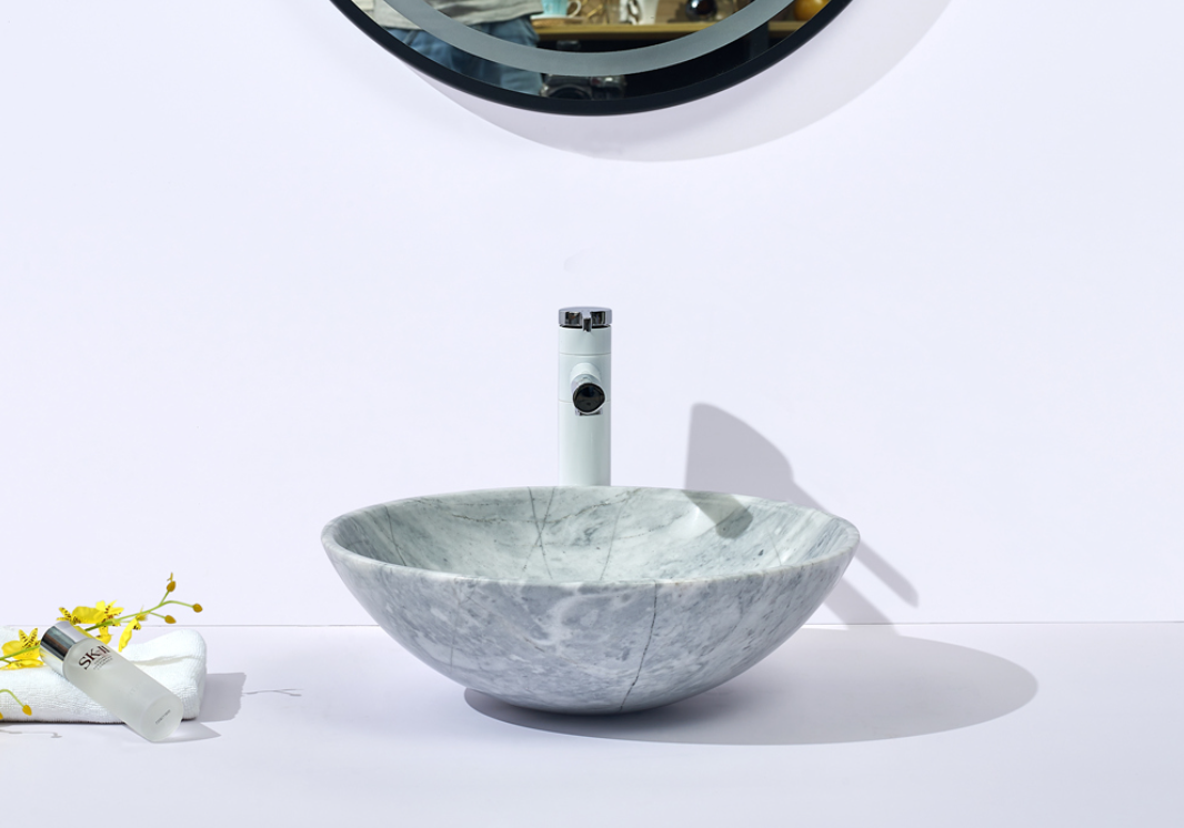 Infinity Grey Marble Nature Stone Round Above Counter Art Basin 420*420*140mm