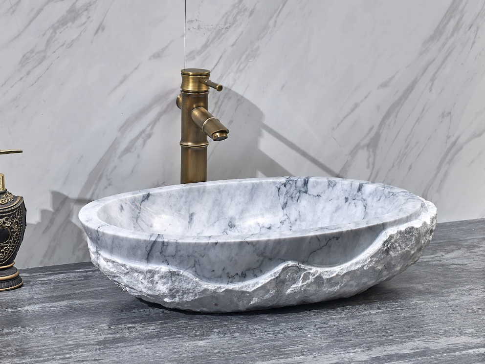 Infinity Grey Marble Nature Stone Oval Above Counter Art Basin 550*350*130mm