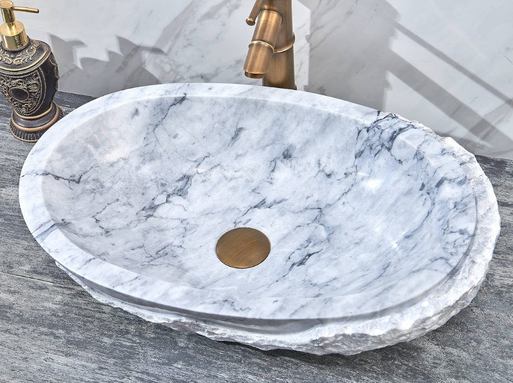 Infinity Grey Marble Nature Stone Oval Above Counter Art Basin 550*350*130mm