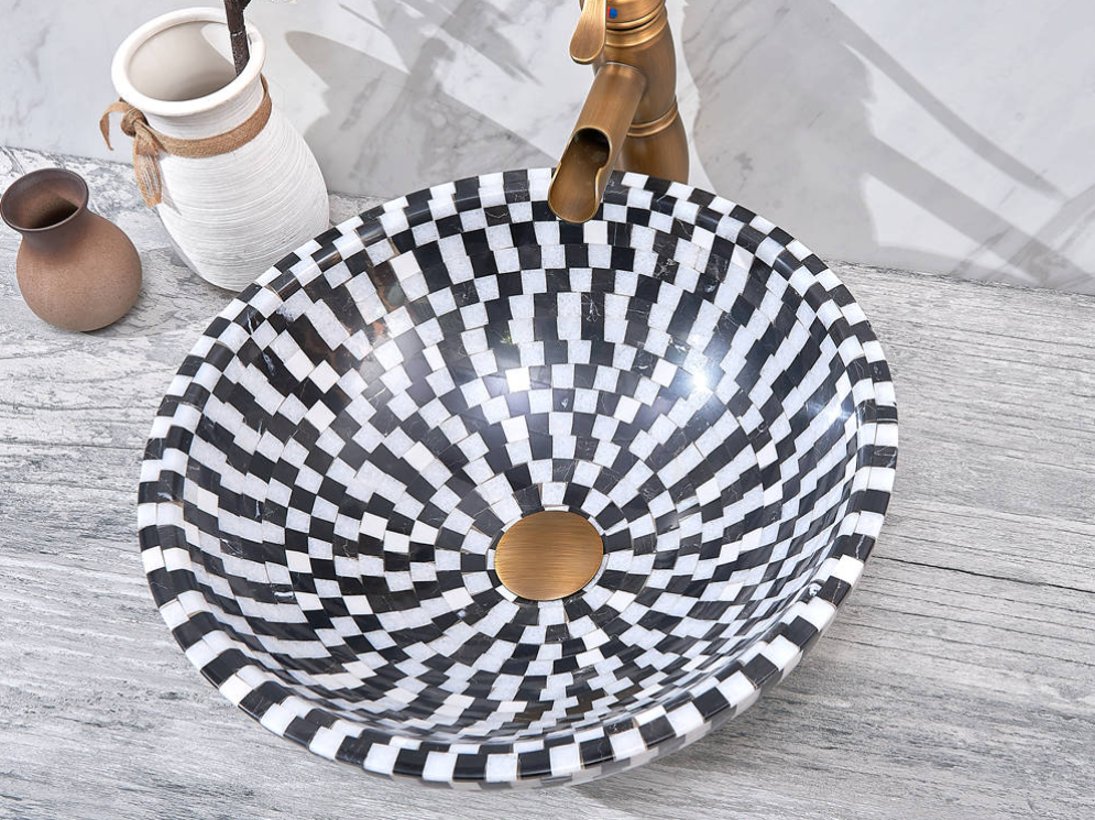 Infinity Marble Mosaic Nature Stone Round Above Counter Art Basin 420*420*140mm