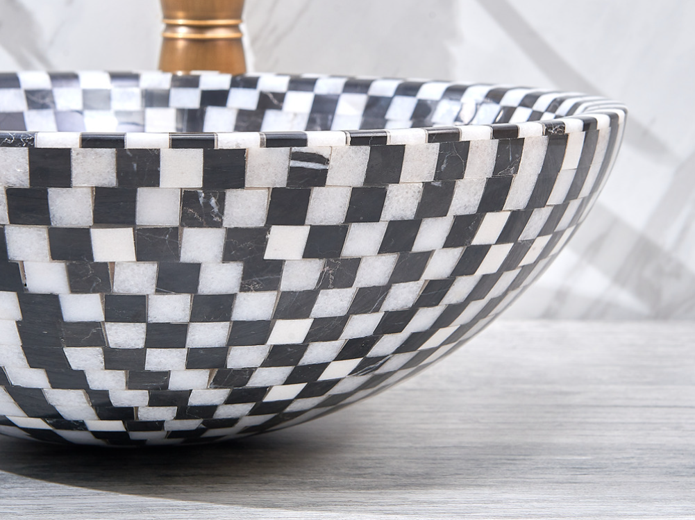 Infinity Marble Mosaic Nature Stone Round Above Counter Art Basin 420*420*140mm