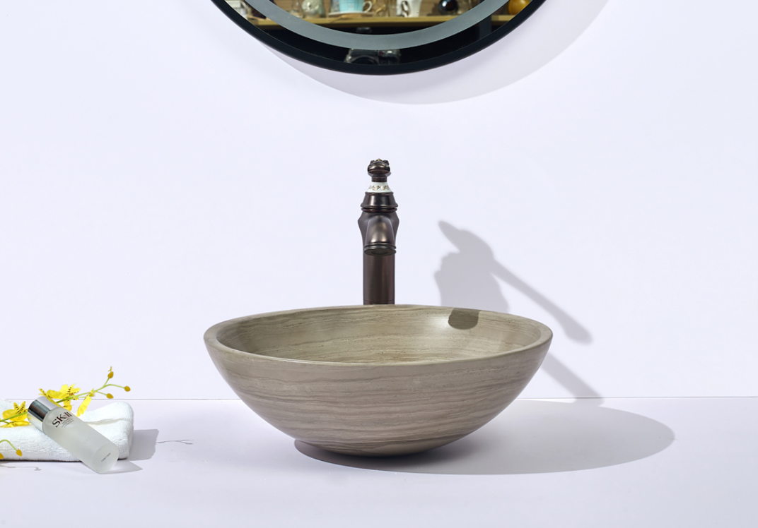 Infinity Wooden Marble Nature Stone Round Above Counter Art Basin 420*420*140mm