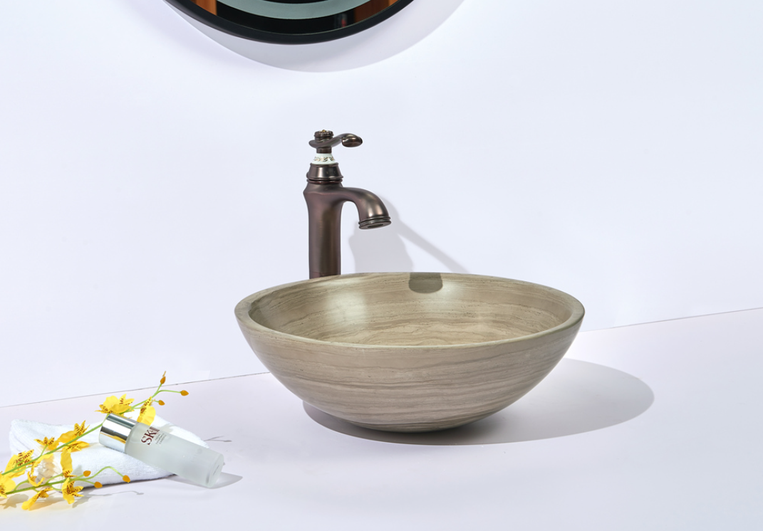 Infinity Wooden Marble Nature Stone Round Above Counter Art Basin 420*420*140mm