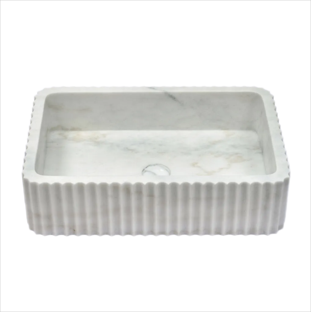 Infinity Matte White Marble Nature Stone Rectangle Above Counter Art Basin 600*400*150mm
