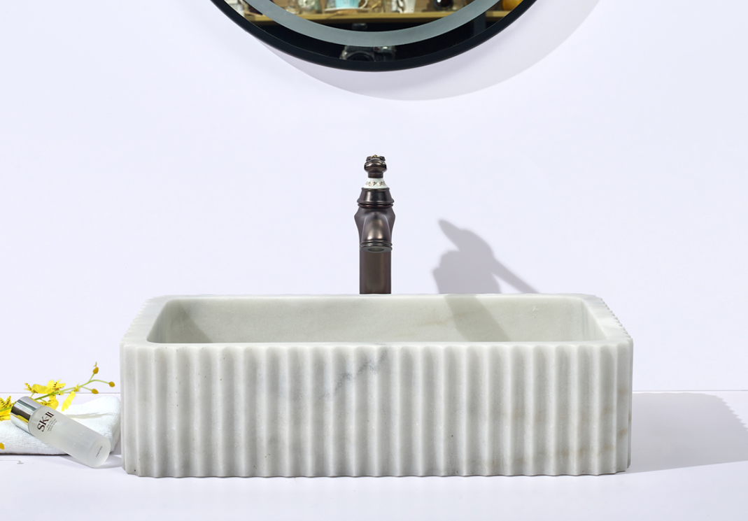 Infinity Matte White Marble Nature Stone Rectangle Above Counter Art Basin 600*400*150mm